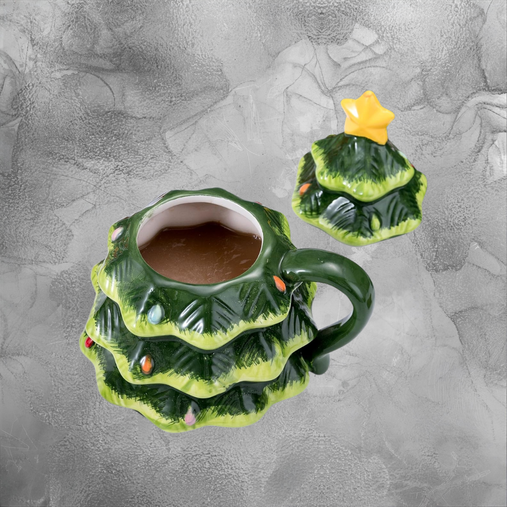 Christmas Tree Mug With Lid For Hot Cocoa Cozy Holiday Ceramic Cup