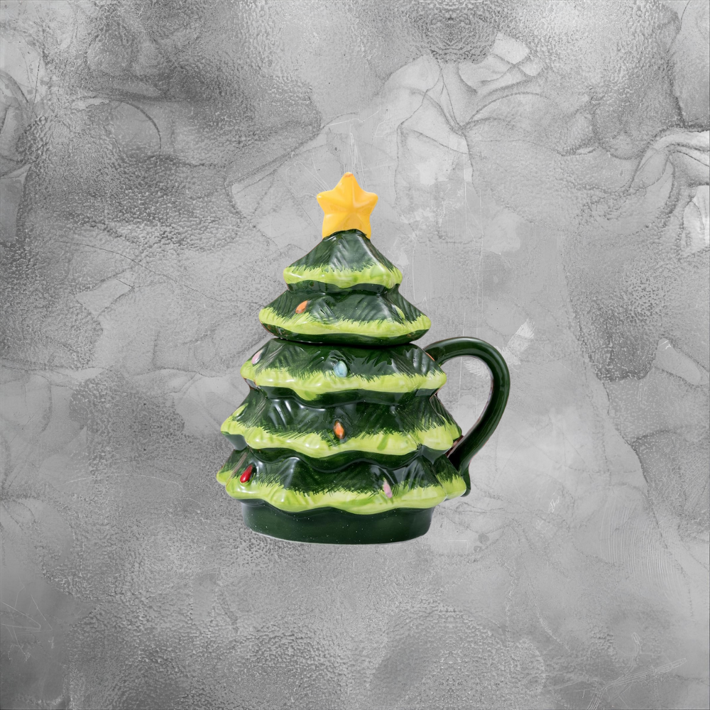 Christmas Tree Mug With Lid For Hot Cocoa Cozy Holiday Ceramic Cup