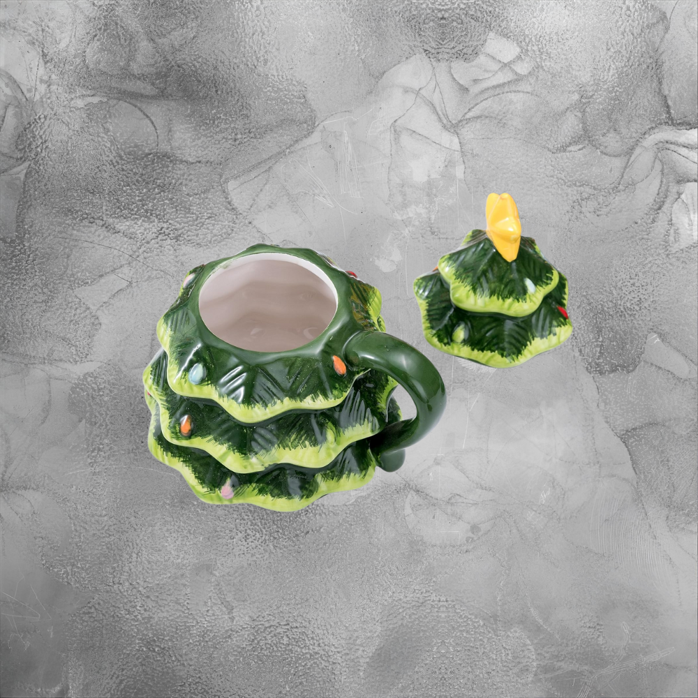 Christmas Tree Mug With Lid For Hot Cocoa Cozy Holiday Ceramic Cup