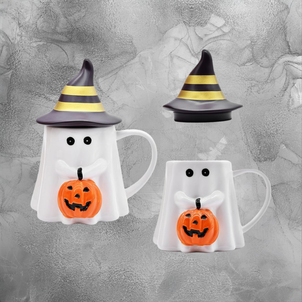 Cute Ghost Mug With Lid For Halloween Nights Cozy Ceramic Cup