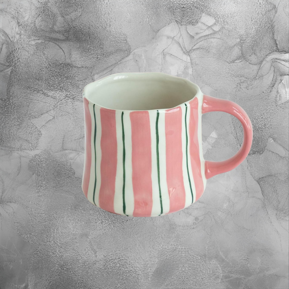 Handcrafted Striped Ceramic Mug Cozy Summer Coffee Cup For Soft Mornings And Sunny Days