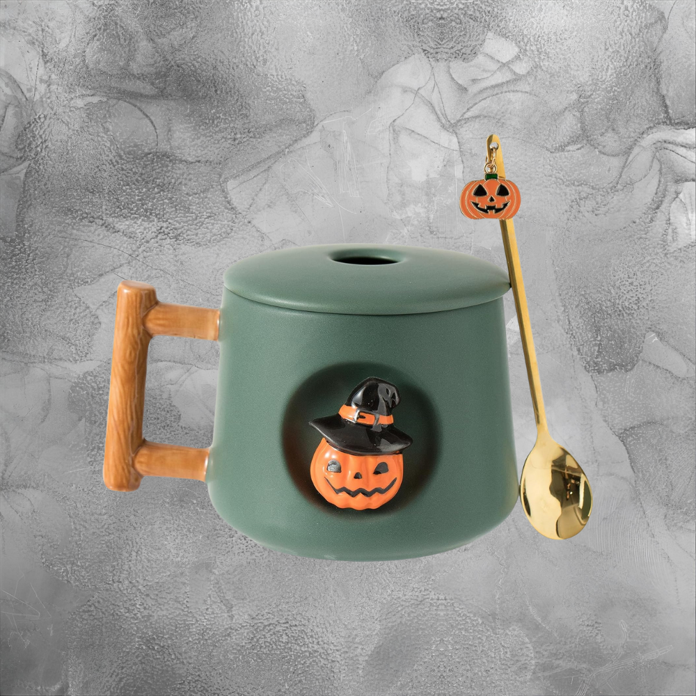 Pumpkin Mug With Lid And Spoon For Cozy Fall Mornings And Halloween Nights