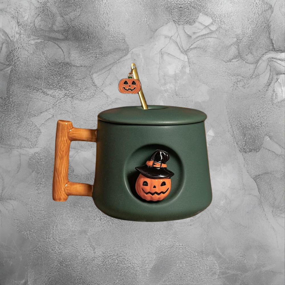 Pumpkin Mug With Lid And Spoon For Cozy Fall Mornings And Halloween Nights