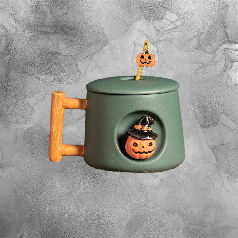 Pumpkin Mug With Lid And Spoon For Cozy Fall Mornings And Halloween Nights