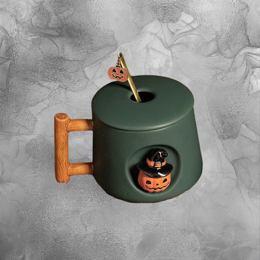 Pumpkin Mug With Lid And Spoon For Cozy Fall Mornings And Halloween Nights