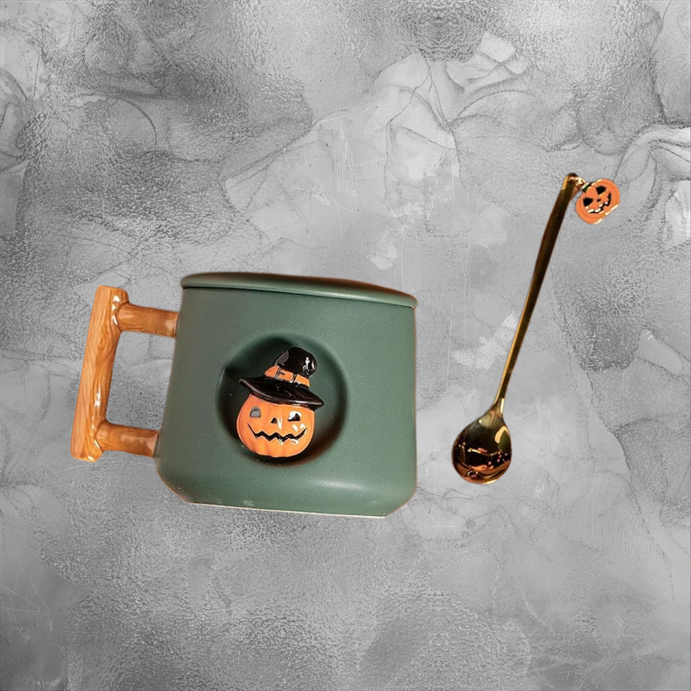 Pumpkin Mug With Lid And Spoon For Cozy Fall Mornings And Halloween Nights