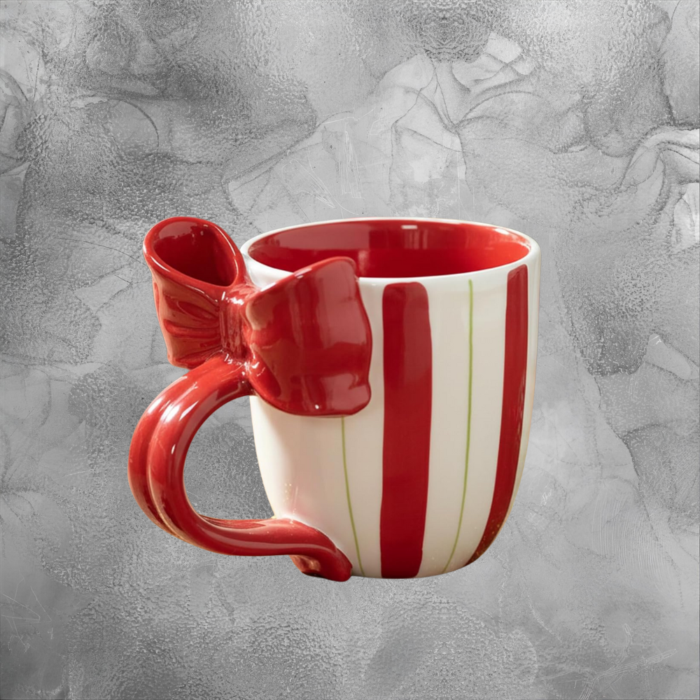 Cozy Red Bow Christmas Mug Warm Holiday Morning Cocoa Cup