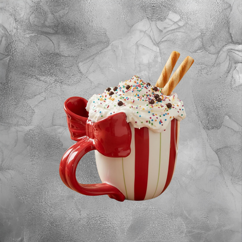 Cozy Red Bow Christmas Mug Warm Holiday Morning Cocoa Cup