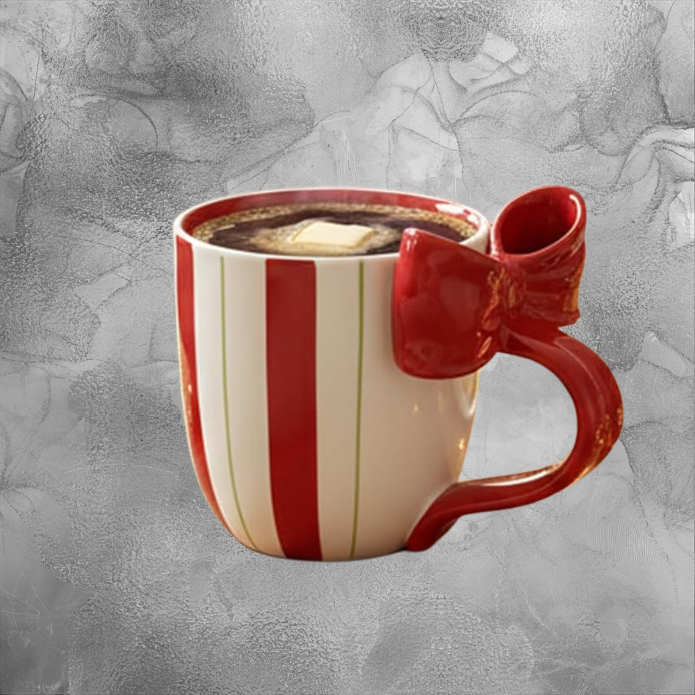 Cozy Red Bow Christmas Mug Warm Holiday Morning Cocoa Cup