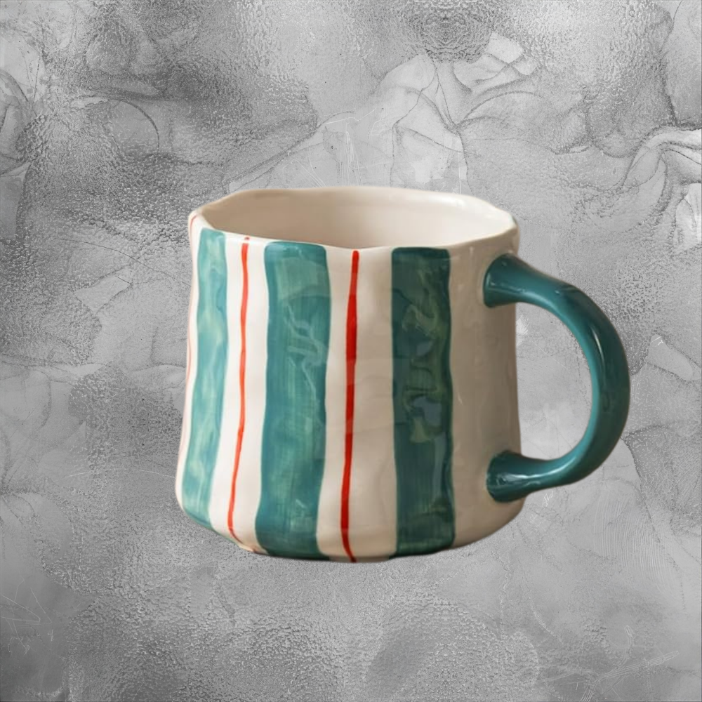 Handcrafted Striped Ceramic Mug Cozy Summer Coffee Cup For Soft Mornings And Sunny Days