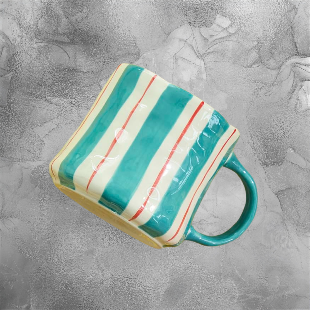 Handcrafted Striped Ceramic Mug Cozy Summer Coffee Cup For Soft Mornings And Sunny Days