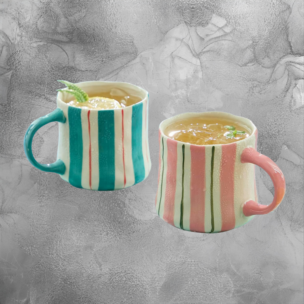 Handcrafted Striped Ceramic Mug Cozy Summer Coffee Cup For Soft Mornings And Sunny Days