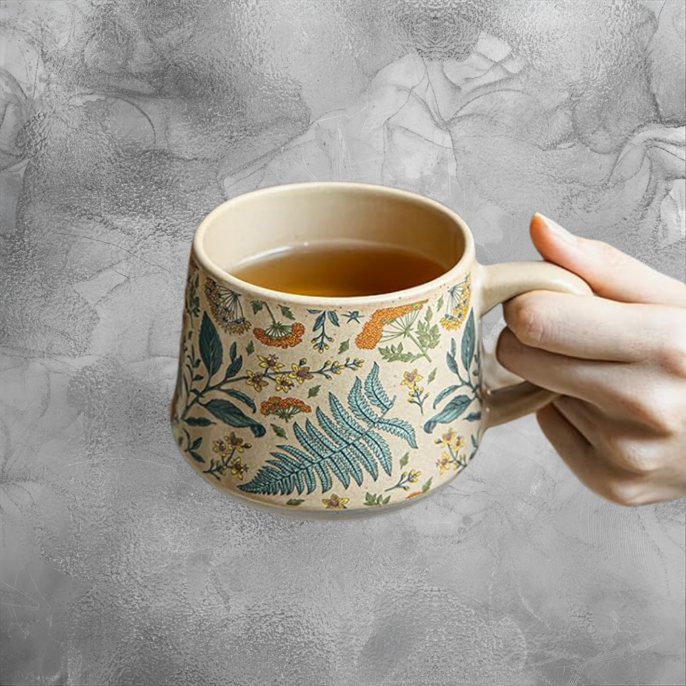 Botanical Ceramic Mug Cozy Coffee Cup For Slow Mornings Rustic Cottage Home Vibe