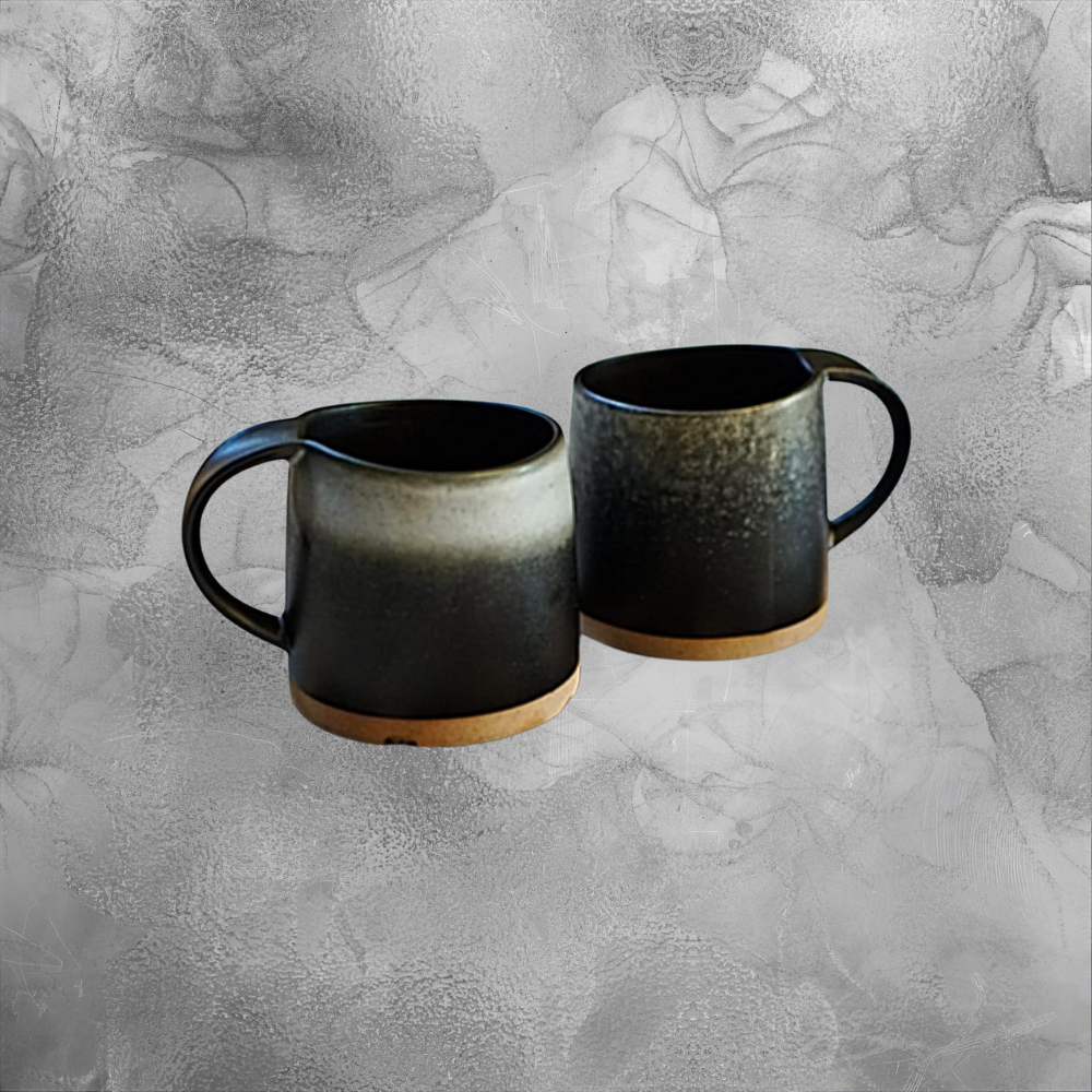 Set 2 Matte Black Stoneware Mug Rustic Minimalist Coffee Cup For Calm Cozy Mornings