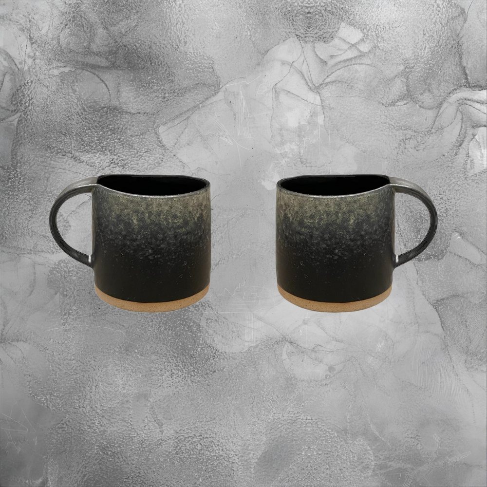 Set 2 Matte Black Stoneware Mug Rustic Minimalist Coffee Cup For Calm Cozy Mornings
