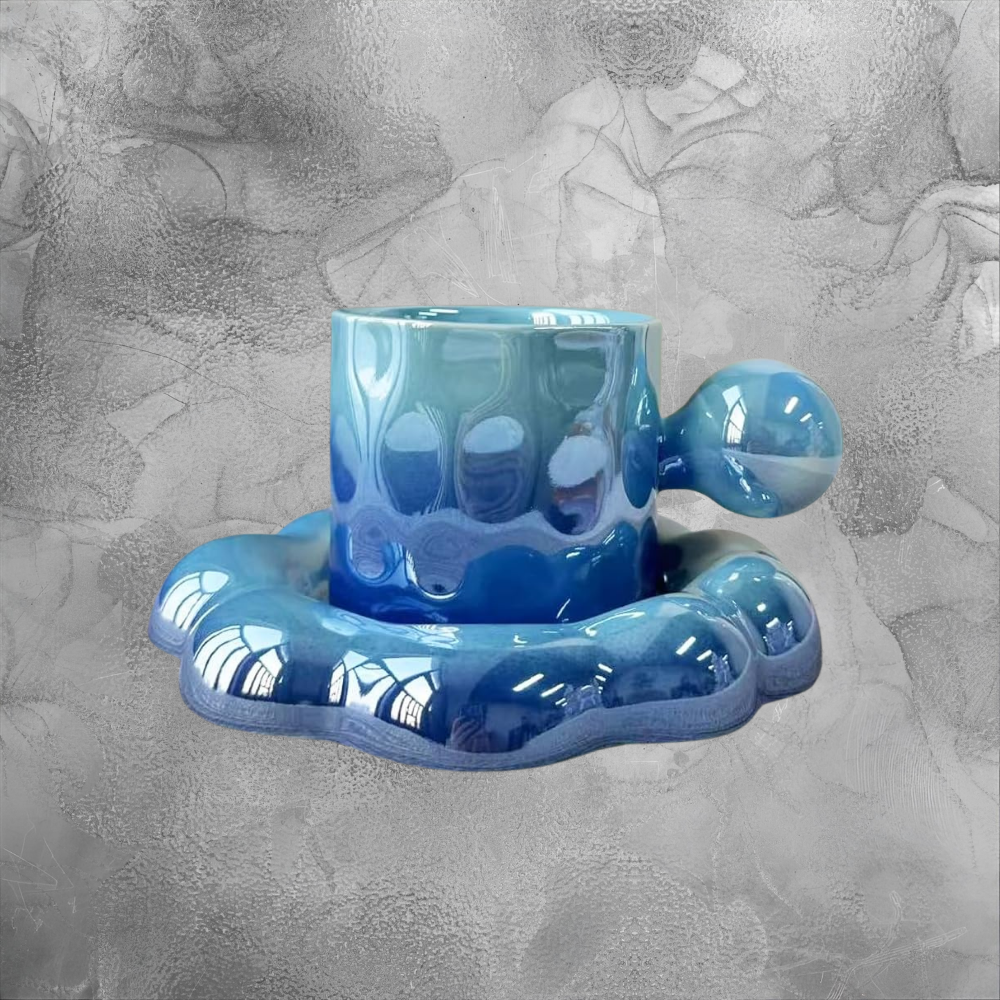 Glossy Blue Bubble Mug Modern Art Coffee Cup For Playful Cozy Moments