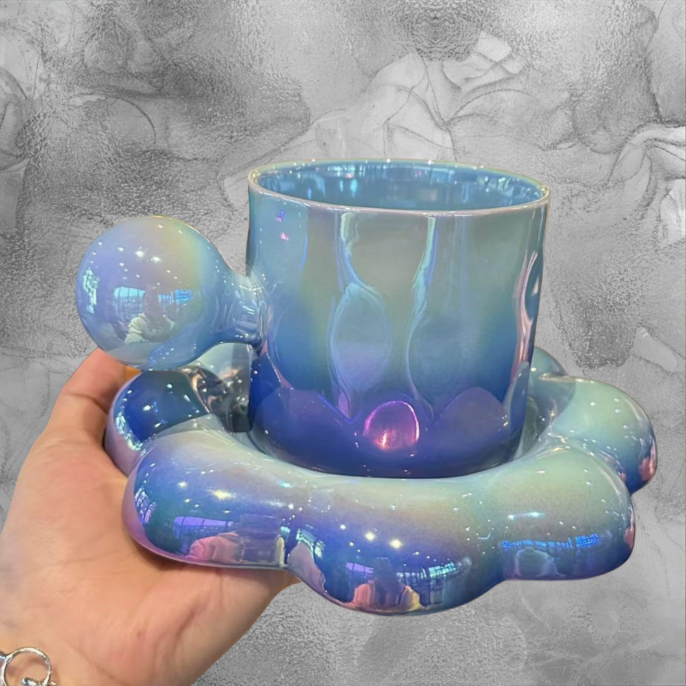 Glossy Blue Bubble Mug Modern Art Coffee Cup For Playful Cozy Moments