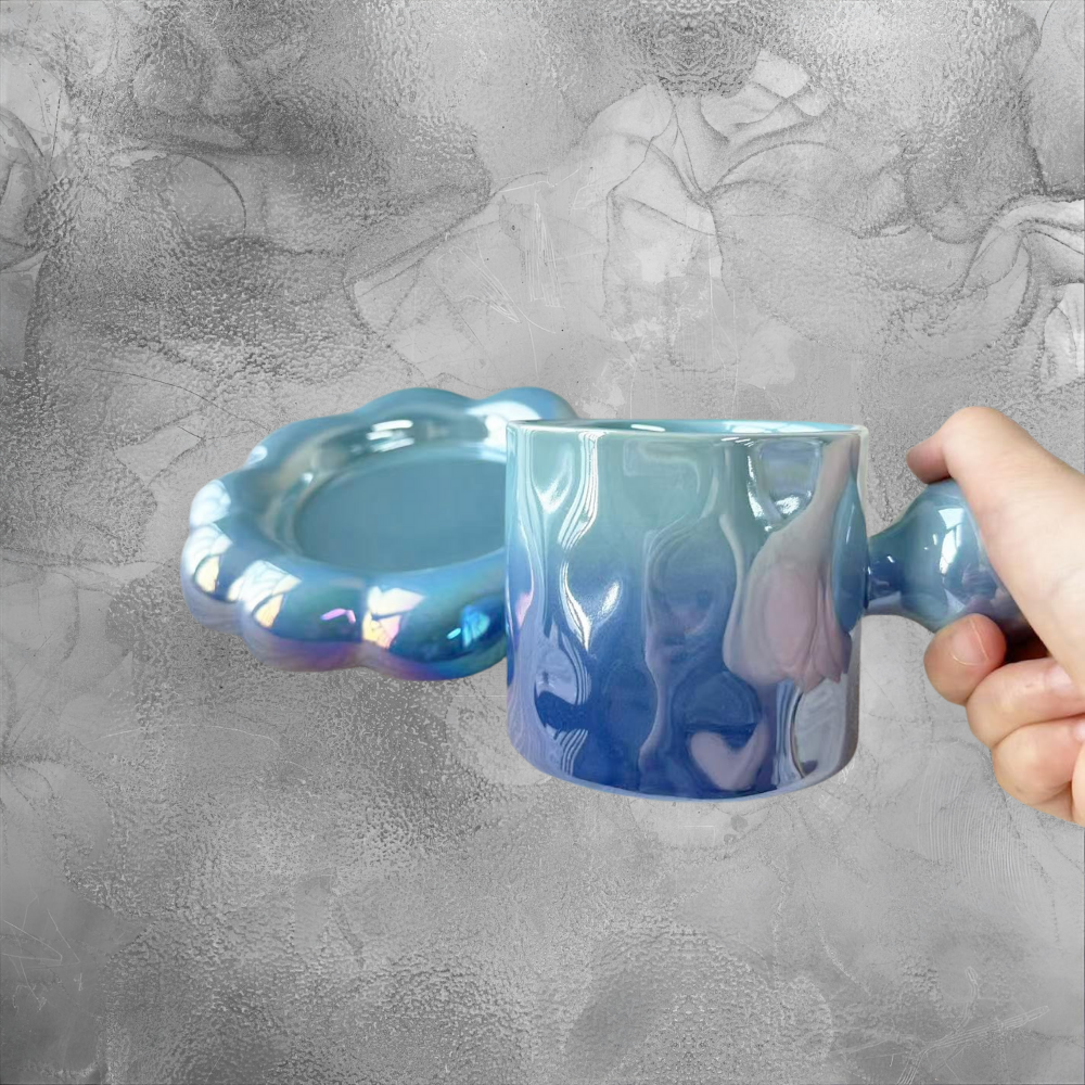Glossy Blue Bubble Mug Modern Art Coffee Cup For Playful Cozy Moments