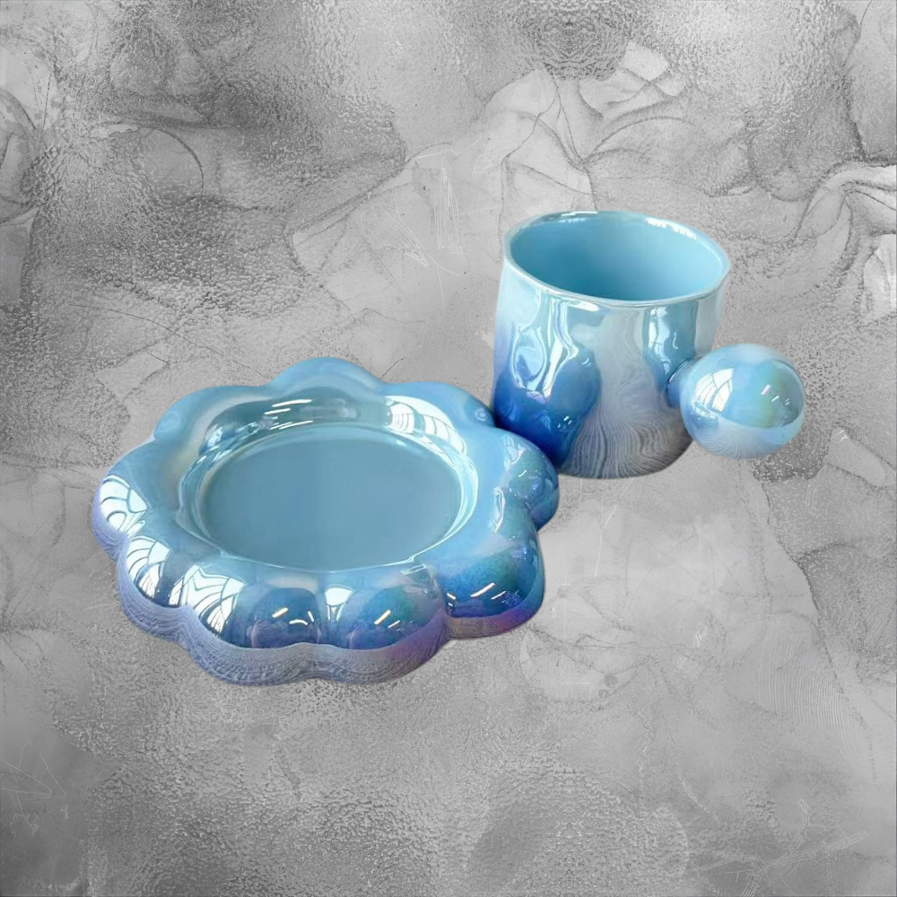 Glossy Blue Bubble Mug Modern Art Coffee Cup For Playful Cozy Moments