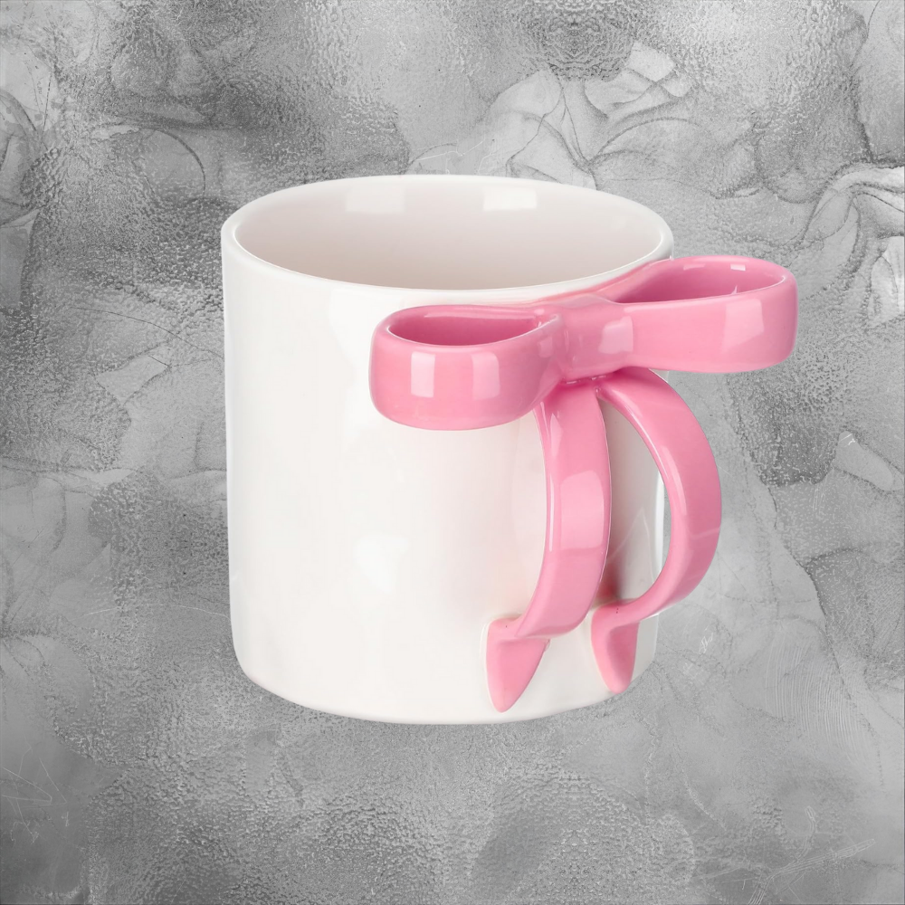 Pink Bow Handle Mug Cozy Minimalist Gift For Her Cute Ceramic Cup