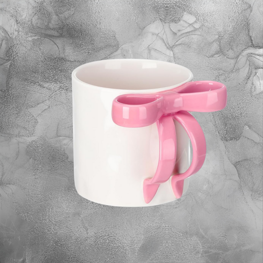 Pink Bow Handle Mug Cozy Minimalist Gift For Her Cute Ceramic Cup