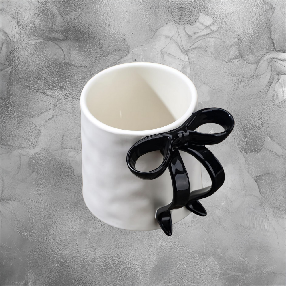 Pink Bow Handle Mug Cozy Minimalist Gift For Her Cute Ceramic Cup