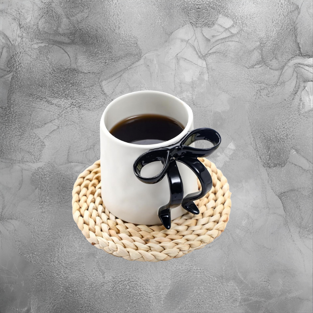 Pink Bow Handle Mug Cozy Minimalist Gift For Her Cute Ceramic Cup