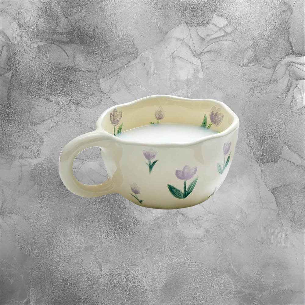 Hand Painted Ceramic Mug Set With Spoon Cozy Cherry And Tulip